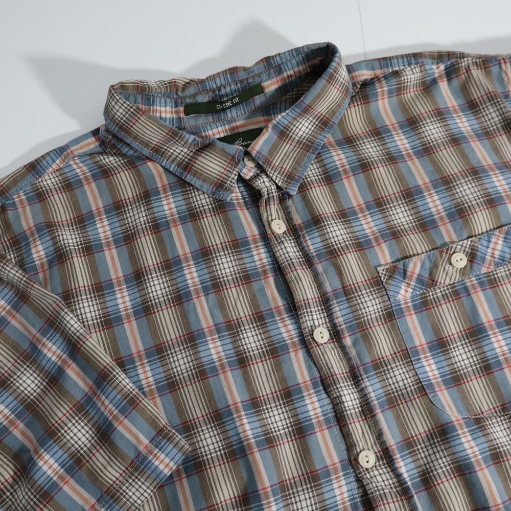 Eddie Bauer Shirt Mens Navy Plaid Seersucker Relaxed Fit Button Down XL